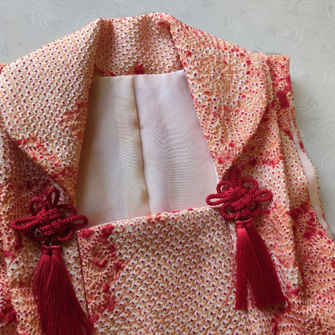 七五三３歳正絹総絞りの被布（薄いオレンジ色）中綿無し