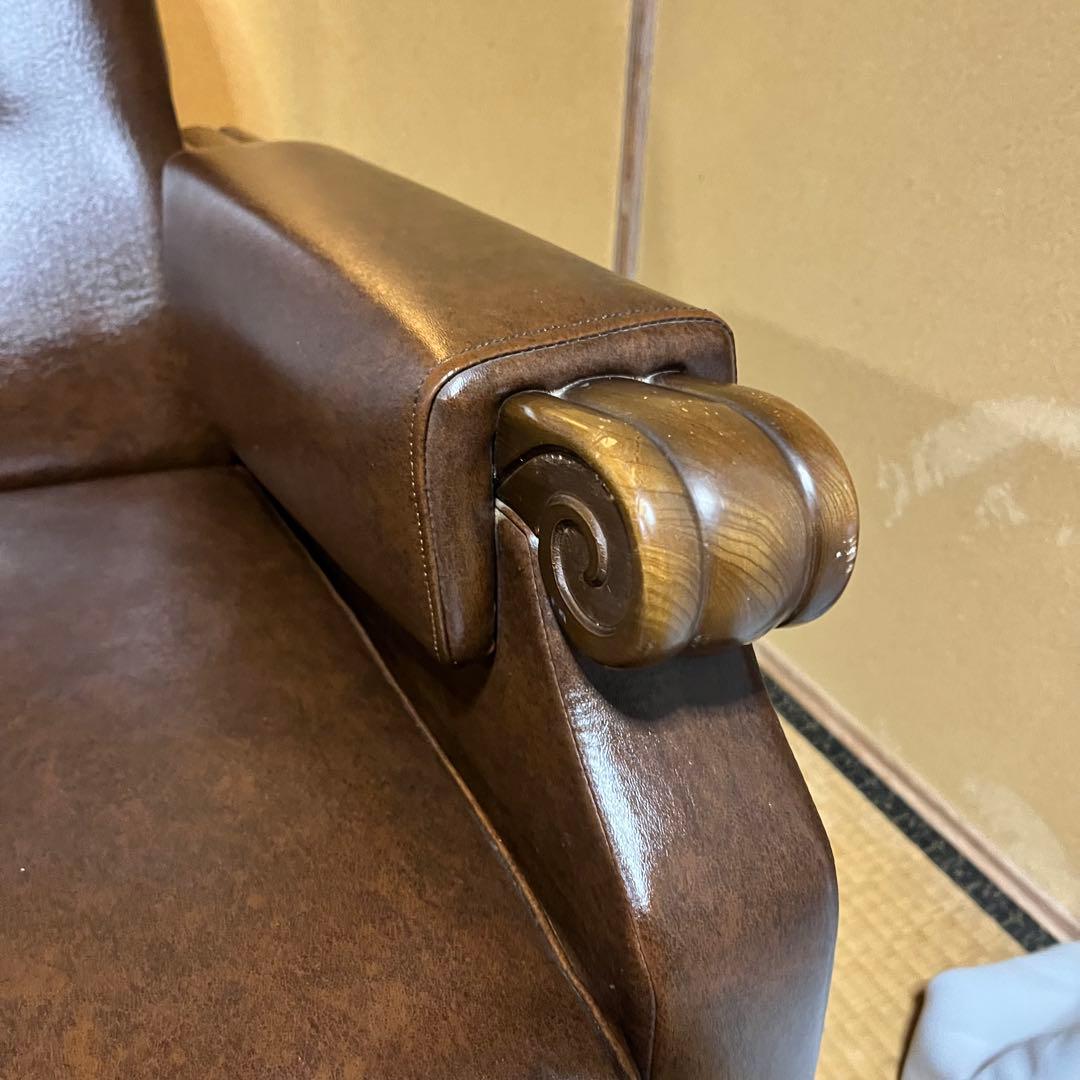 2/15まで！　昭和レトロ　ブラウン　合皮3人掛けソファー