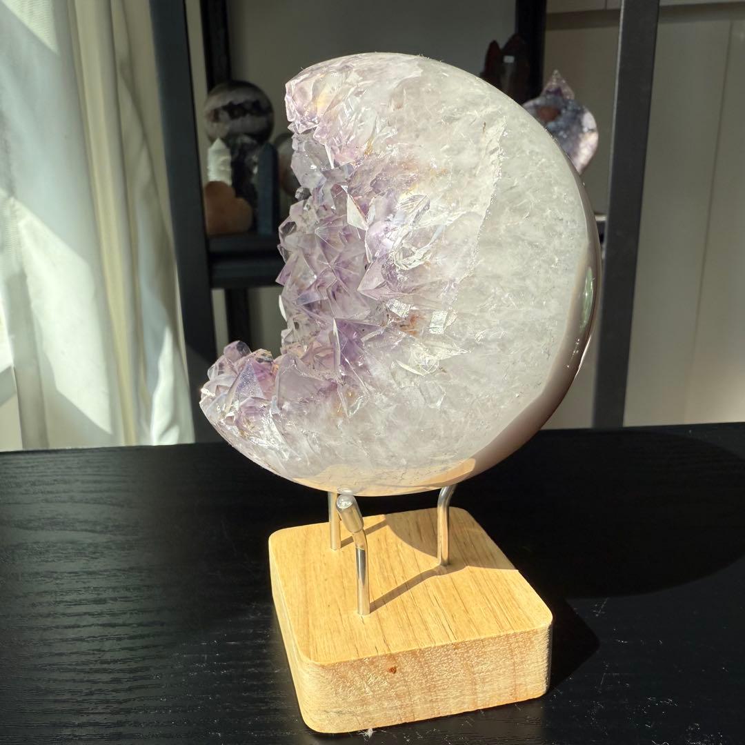 天然石タイチンルチルクォーツ共生アメジストの笑い口　置物　NO.100911