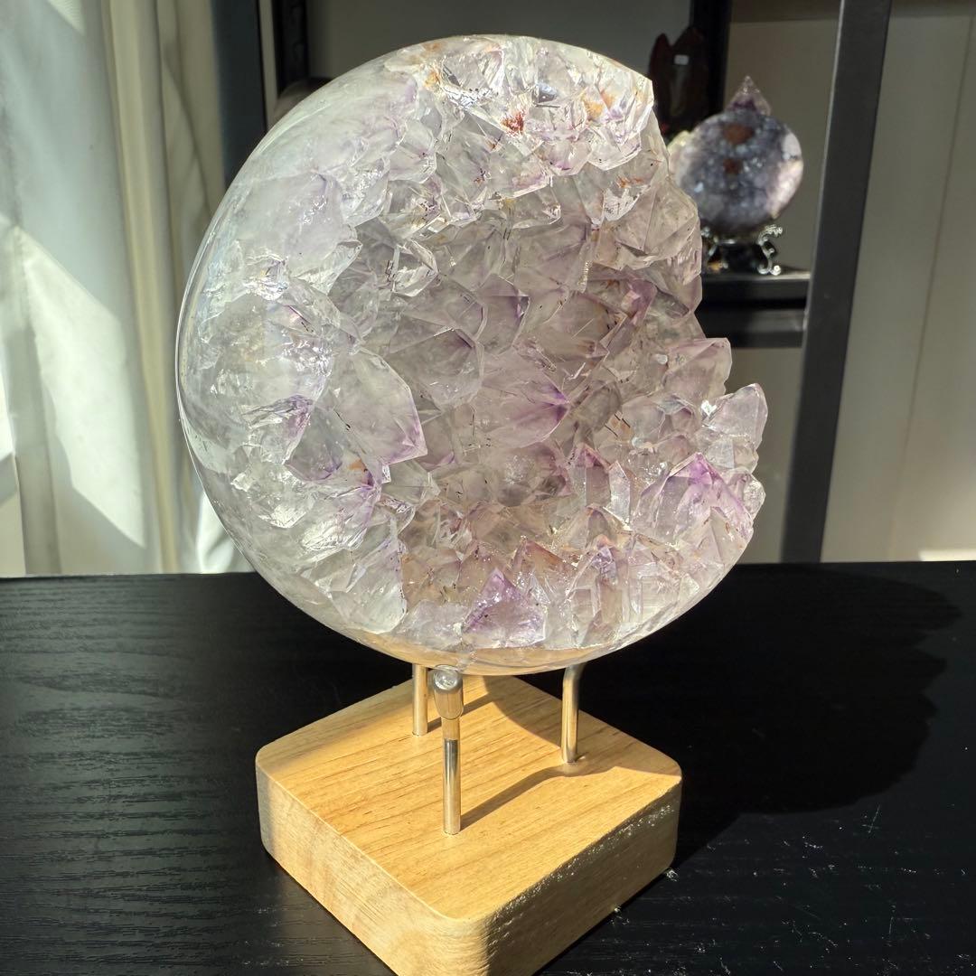 天然石タイチンルチルクォーツ共生アメジストの笑い口　置物　NO.100911