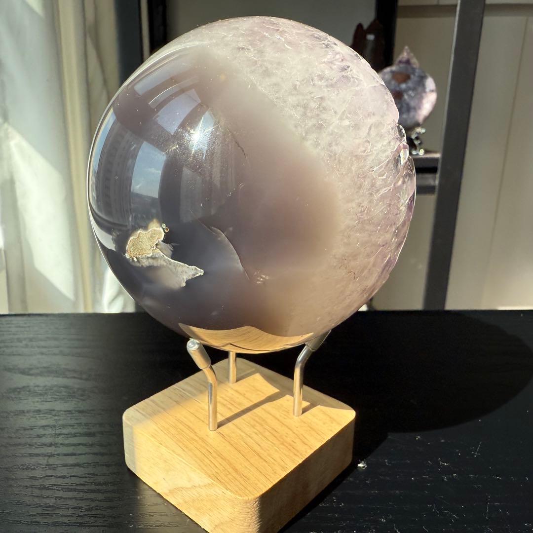 天然石タイチンルチルクォーツ共生アメジストの笑い口　置物　NO.100911