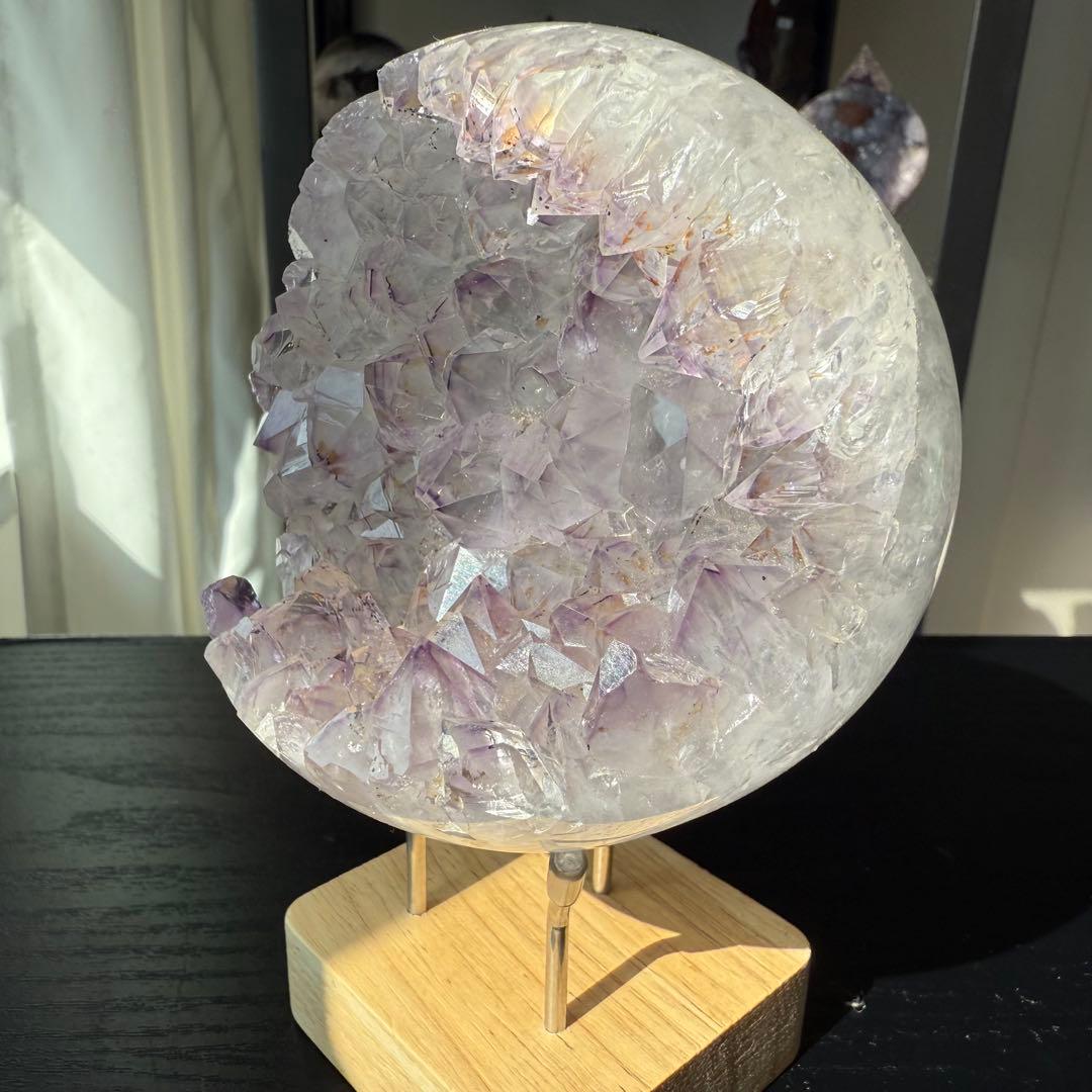 天然石タイチンルチルクォーツ共生アメジストの笑い口　置物　NO.100911