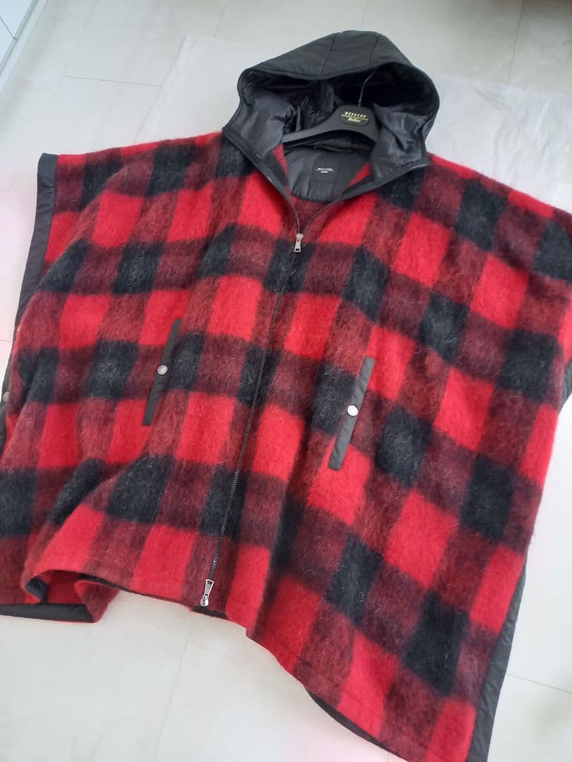 美品　MaxMara チェック柄フード付きポンチョ L