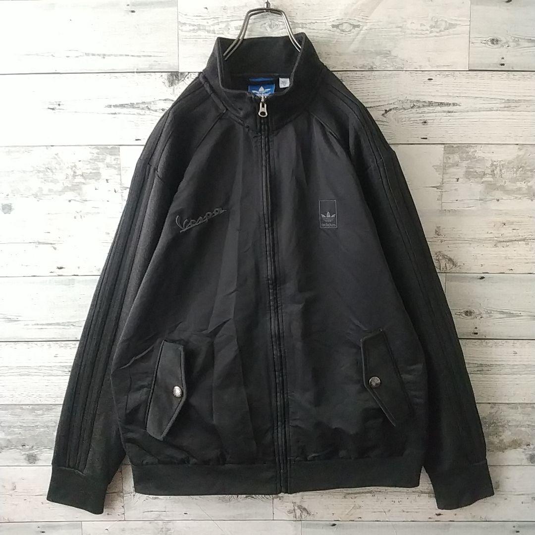 希少コラボ☆アディダス×ベスパ 刺繍ロゴ オールブラック トラックジャケット M