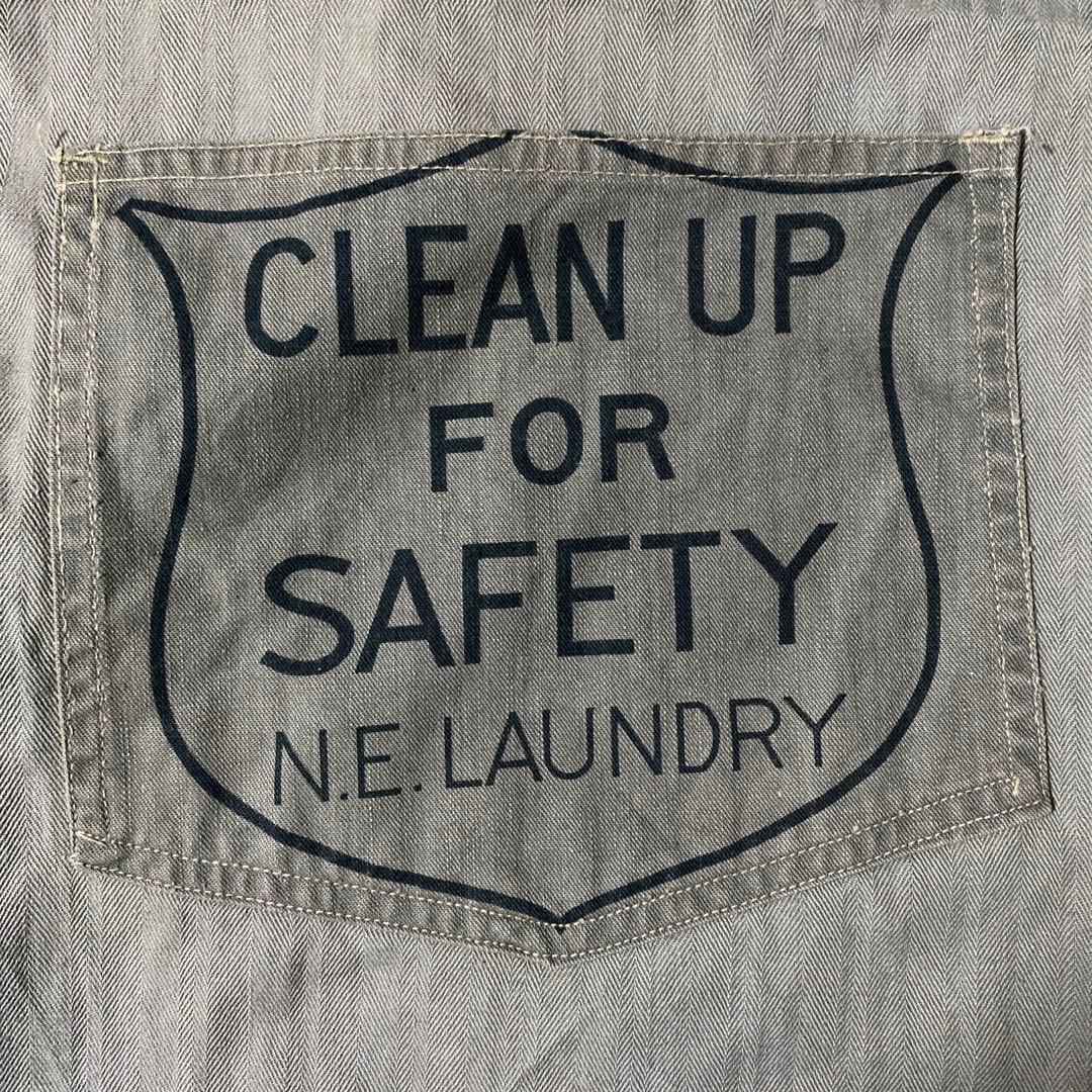 ビンテージ　グレーヘリンボーン生地エプロンCLEAN UP FOR SAFETY