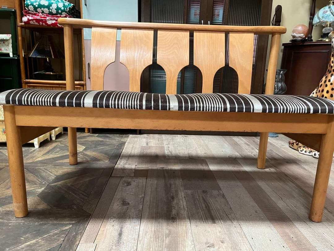 長椅子 ベンチ ソファ 昭和レトロ 当時物 インテリア アンティーク ストライプ