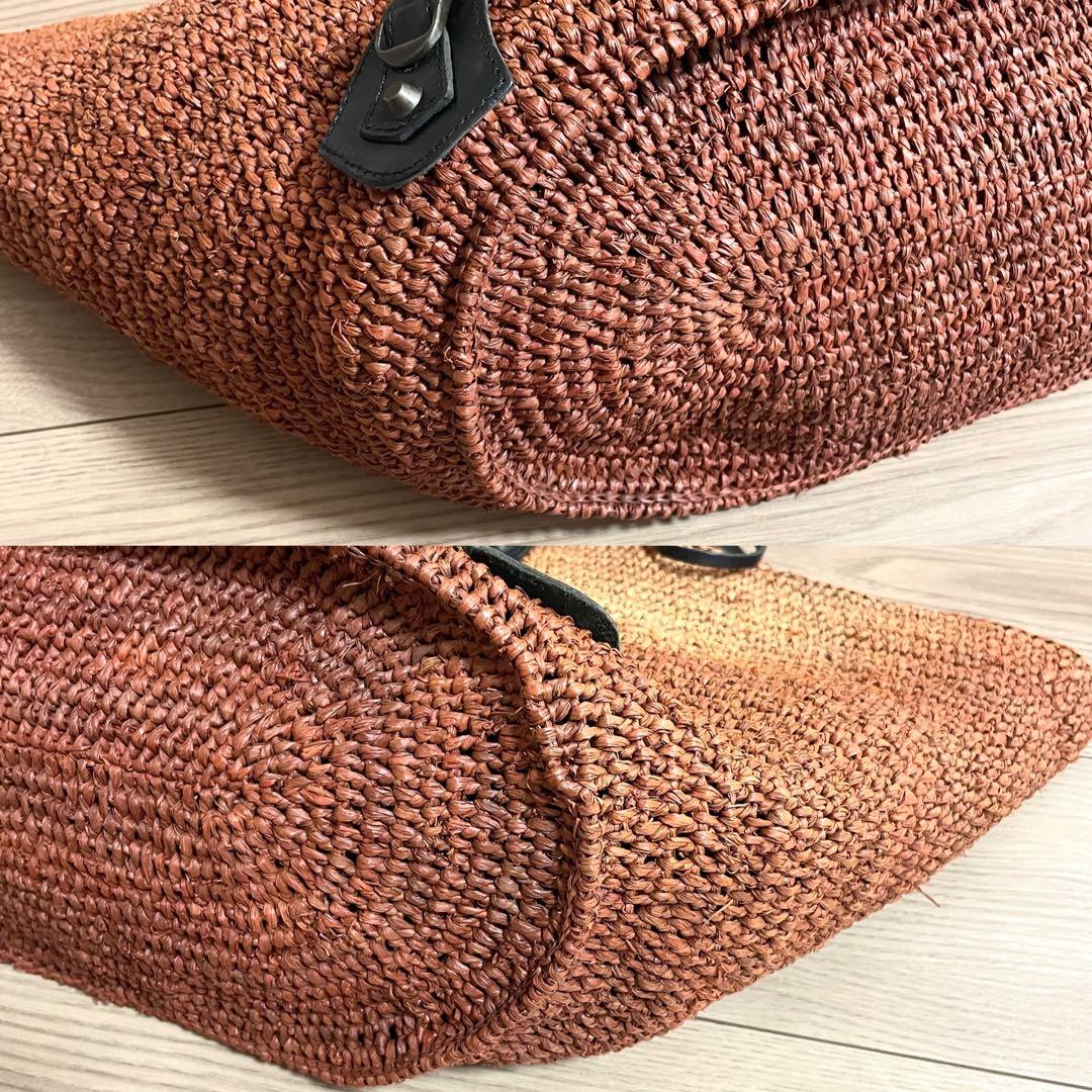 バレンシアガ　カゴバッグ　トートバッグ　ラフィア　シティ　ミラー　編み込み