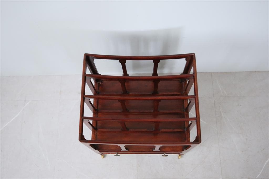 英国アンティーク木製マガジンラック/カンタベリー/本立て/雑誌本棚(88-1)