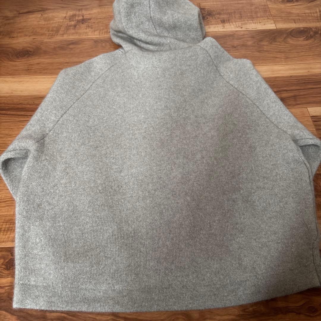 23X フード付きグレーウールコート 38