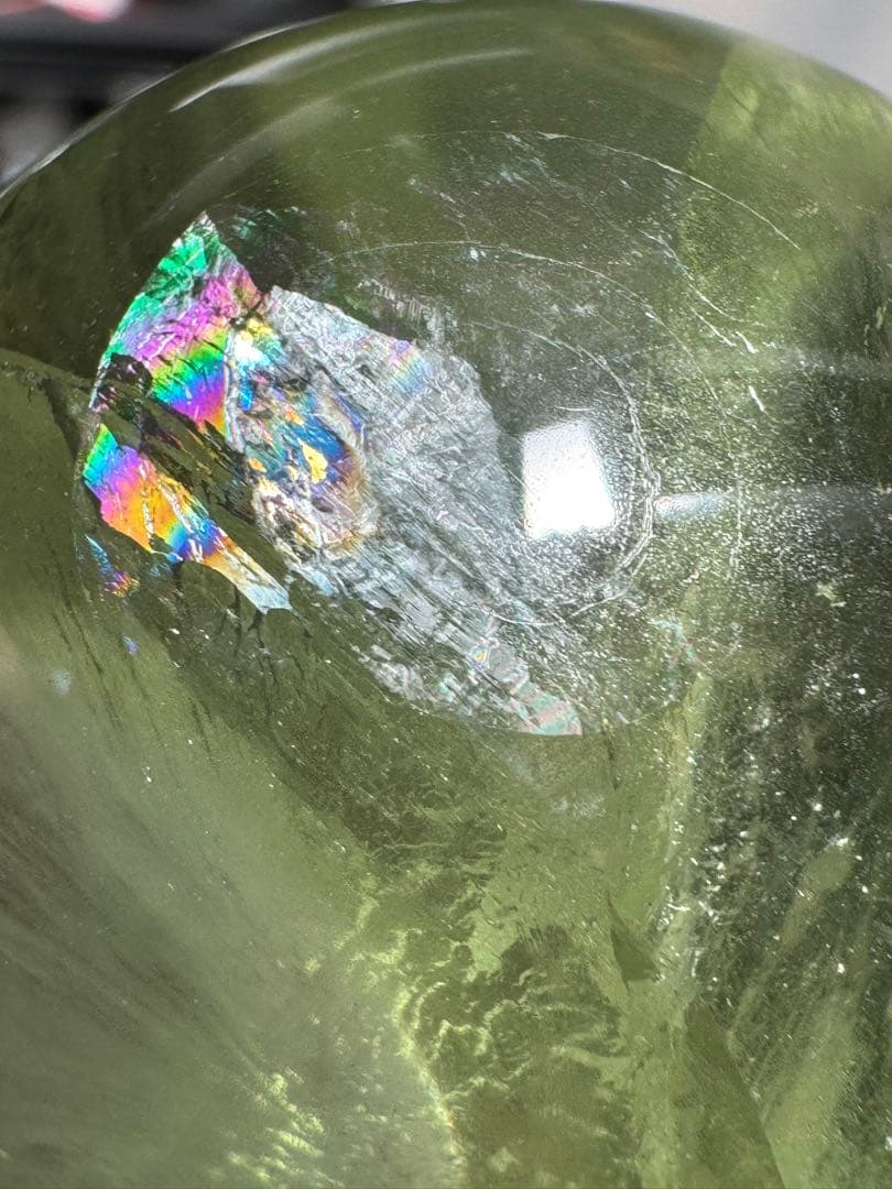 中国産 グリーンアップルフローライト スフィア 高品質 虹あり 透明感抜群