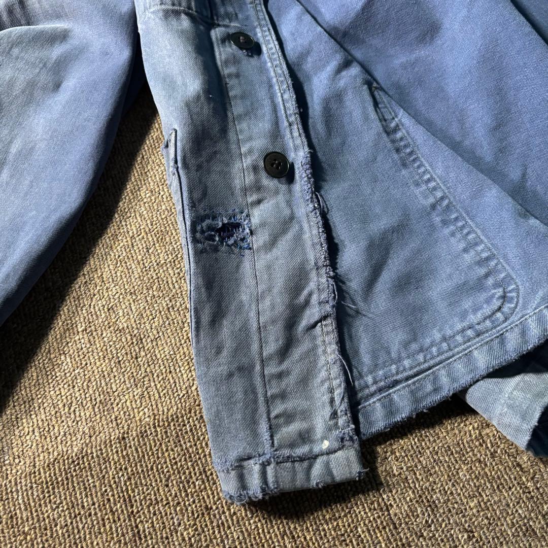 ユーロヴィンテージ ワーク エンジニアジャケット 鬼フェード ダメージ ナス紺