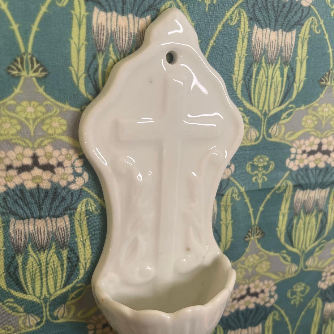 クロス 聖水盤 ベニティエ 陶器 フランスアンティーク