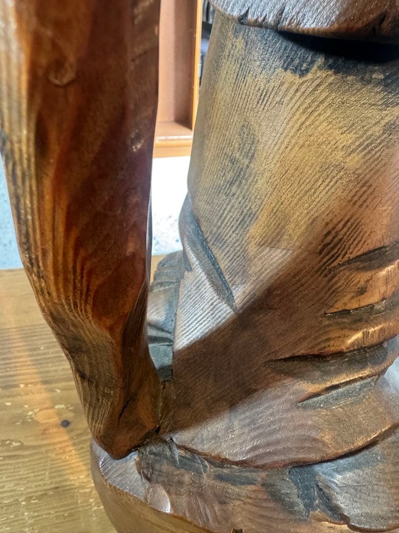 特大 木彫 寿老人 七福神 無垢材 一刀彫 置物 90cm