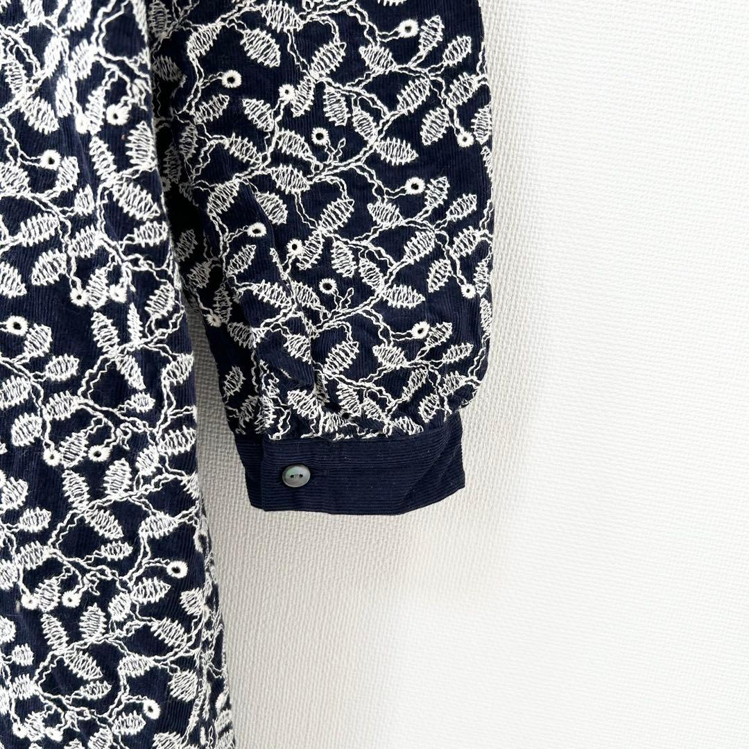 美品✨サリースコット　総刺繍ワンピース　ネイビー　コーデュロイ　9AR