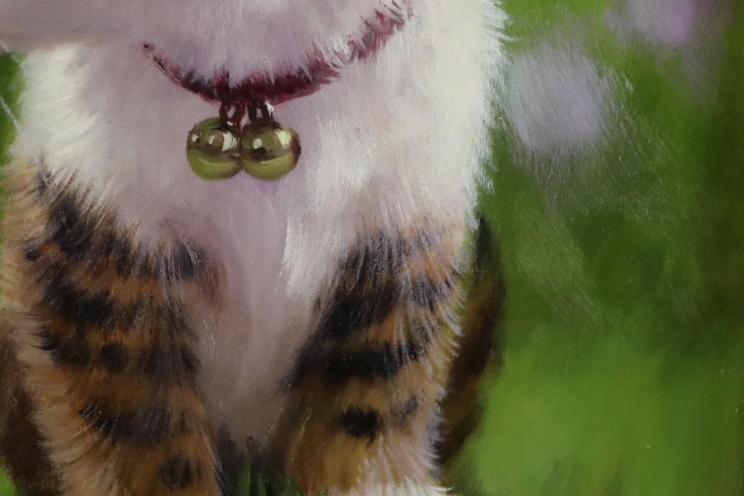 真作保証 長岡卓 「小さい秋」 油彩3号 可愛い猫画 リアリズム