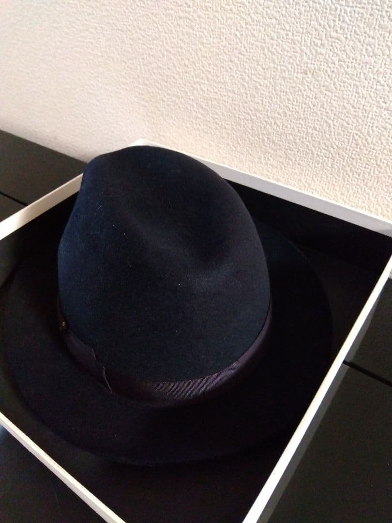 ボルサリーノ 中折れハット ラビットファー　ネイビー　目立った汚れなし