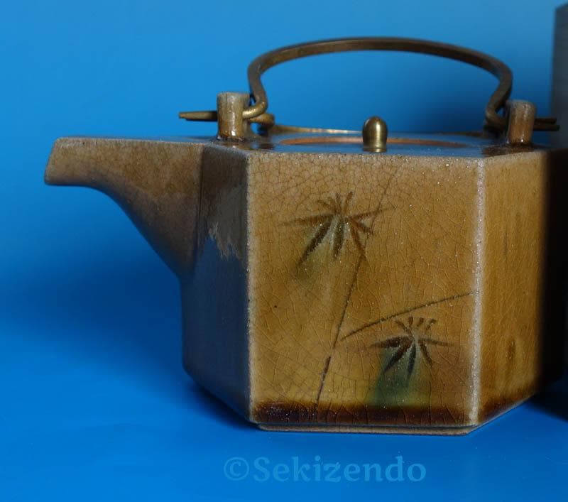 京焼　清水焼　六角 象嵌　草花文 水注　ティーポット　宝瓶 550ml 2545