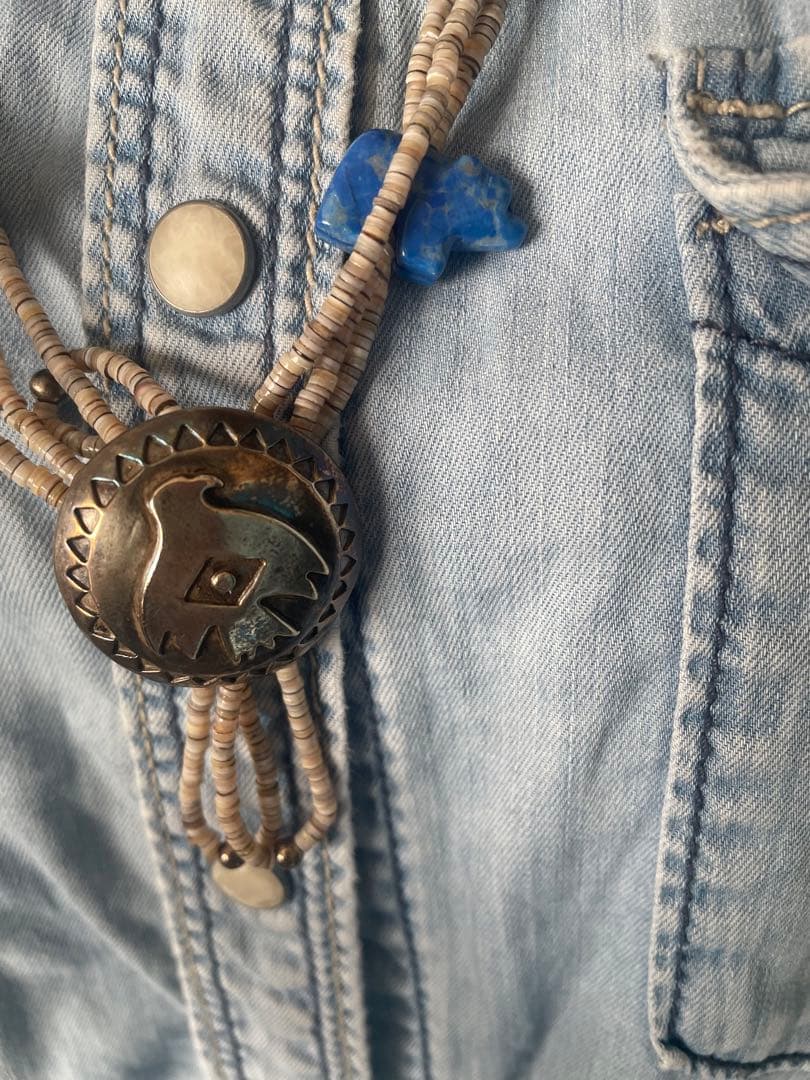 インディアンジュエリー　フェティッシュコンチョ3連ラピスラズリネックレス