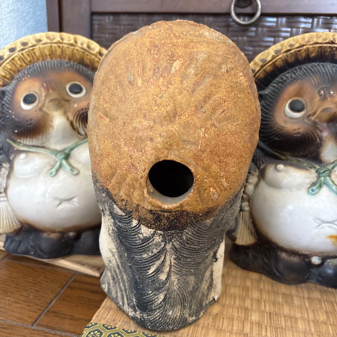 信楽焼 たぬき 置物 4体体セット 白狸含 昭和レトロ