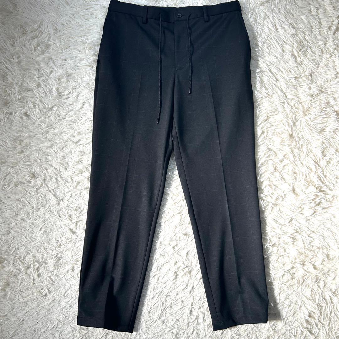 アオキ【未使用タグ付】パジャマスーツプリントジャージ黒ウィンドウペン　ゆったりL