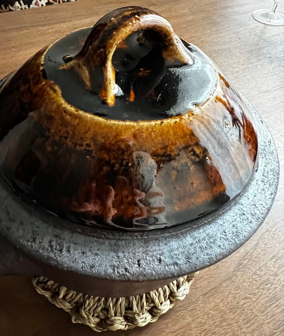 岩井窯　蓋付片手土鍋　大