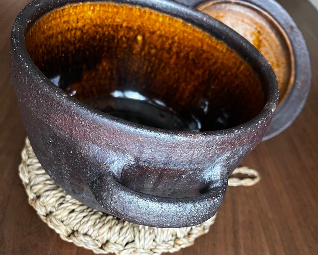 岩井窯　蓋付片手土鍋　大