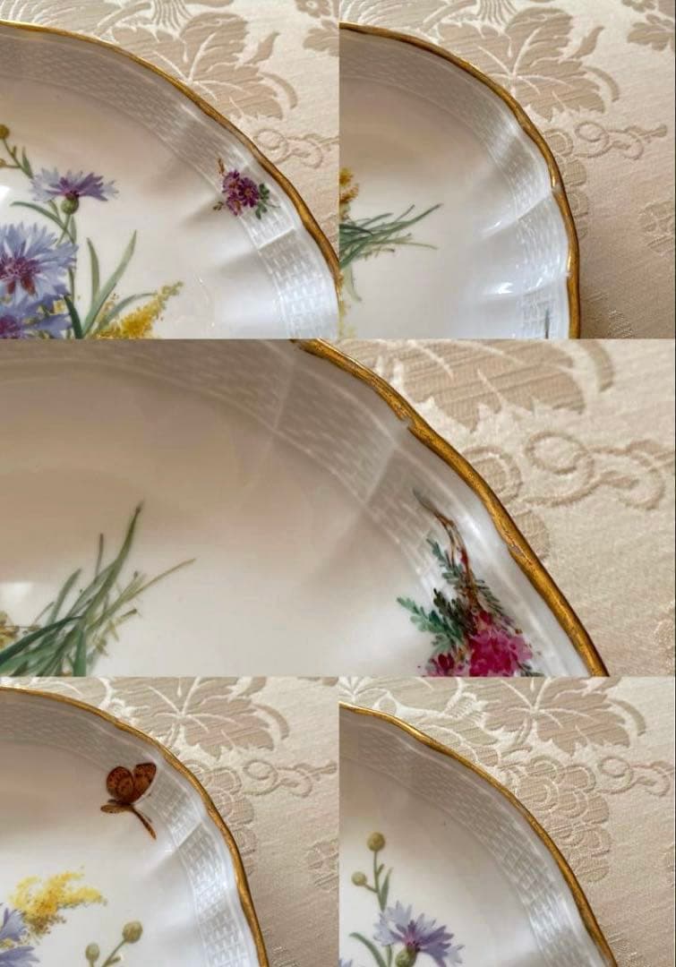 【古マイセン】印象主義 自然主義 ②／楕円深皿 プレート 「花と蝶」