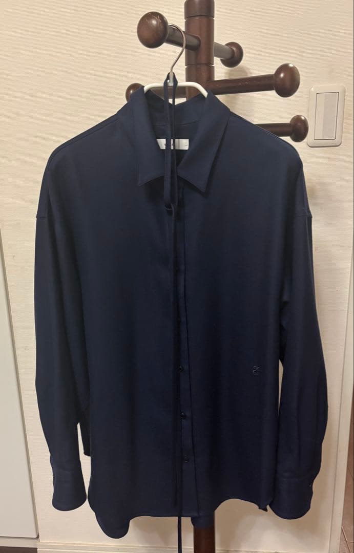 ebure ウールサキソニー リボンタイシャツ 38 ネイビー