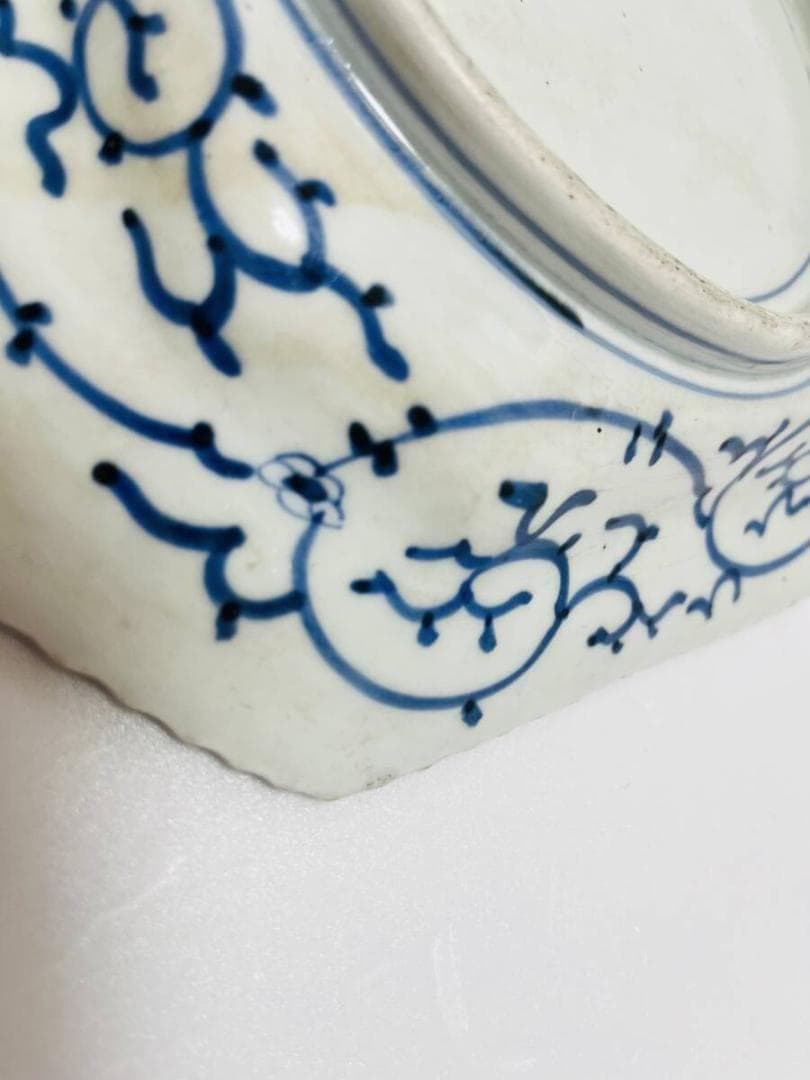 古伊万里　図四方皿　菊皿　江戸-明治期　染付