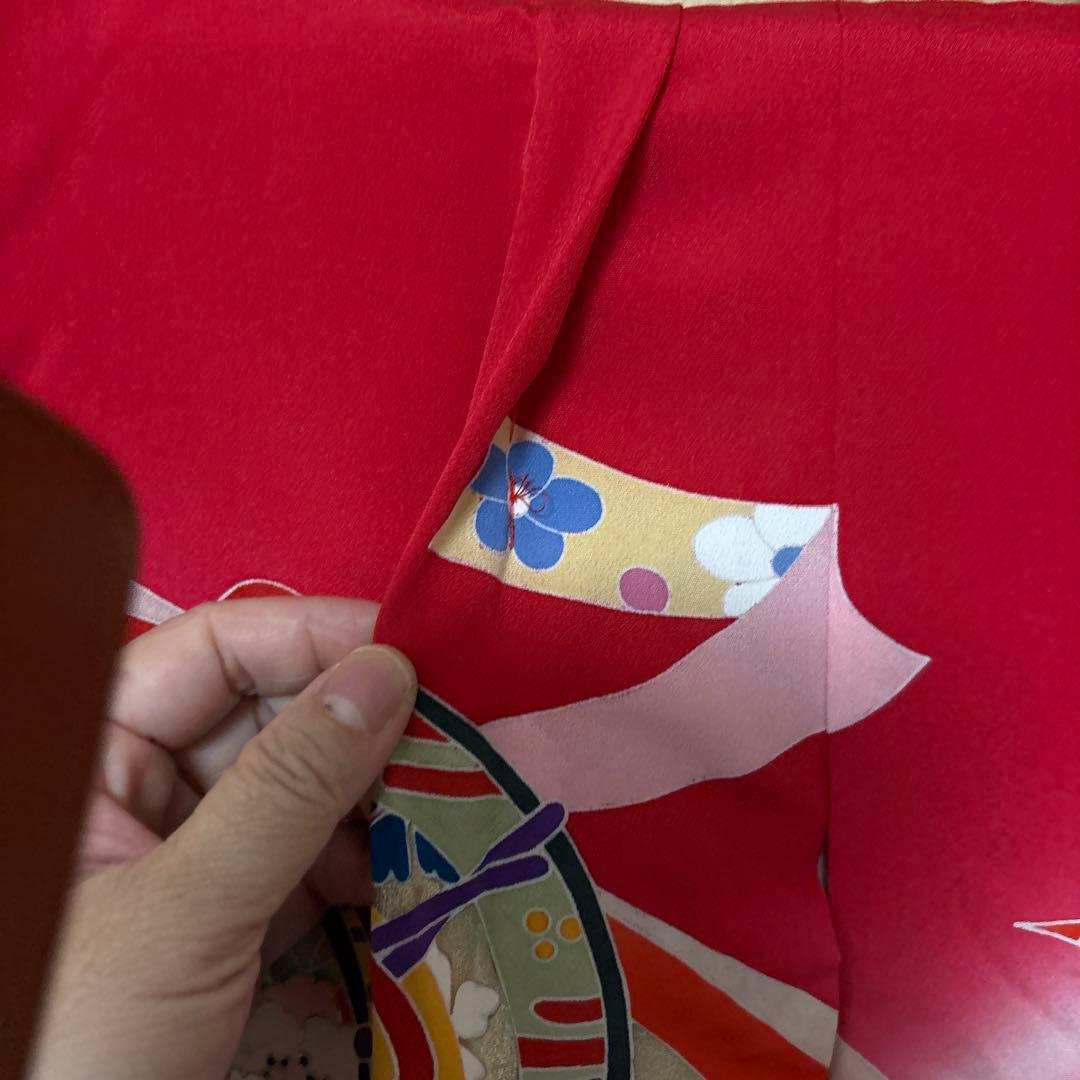 七五三 女の子 三歳 祝着 赤系 豪華友禅柄　正絹着物
