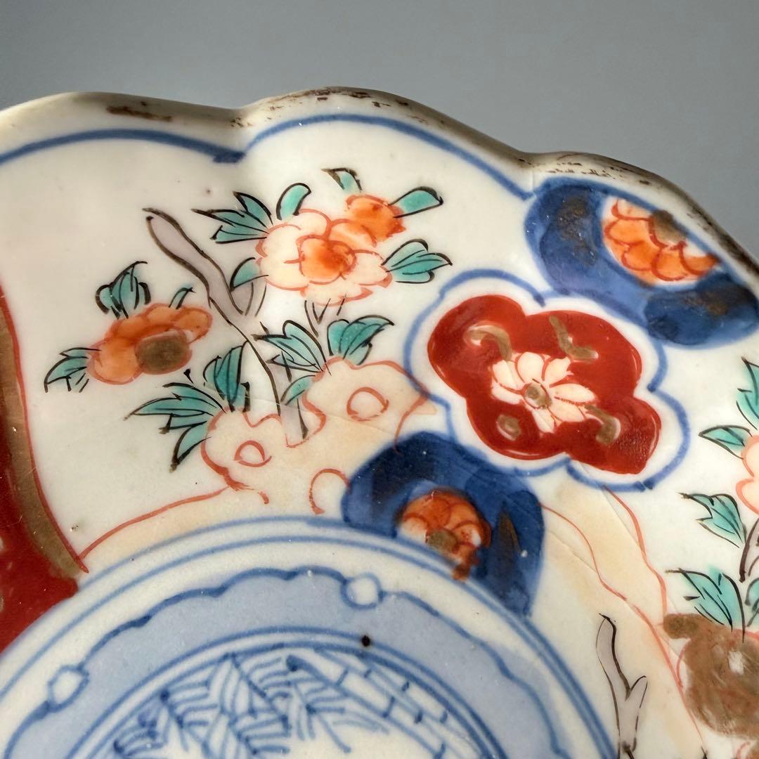 古伊万里　色絵祥瑞金獅子文様小皿　冨貴長春　裏唐草文　18客　共箱　古陶を楽しむ