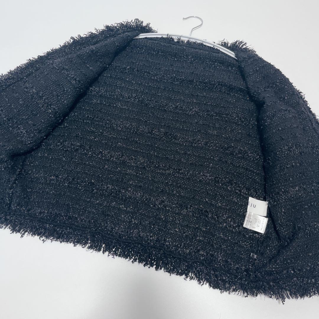 SOEJUソージュ ツイードライクニットジャケット ブラック F カーディガン