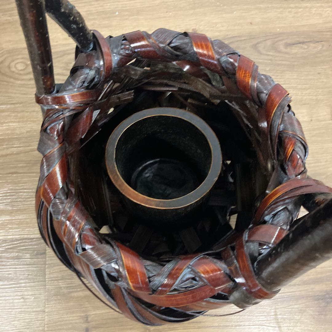 B-壁 竹編み 花瓶 籠 伝統工芸 手編み インテリア 銘入り 和風 花入れ