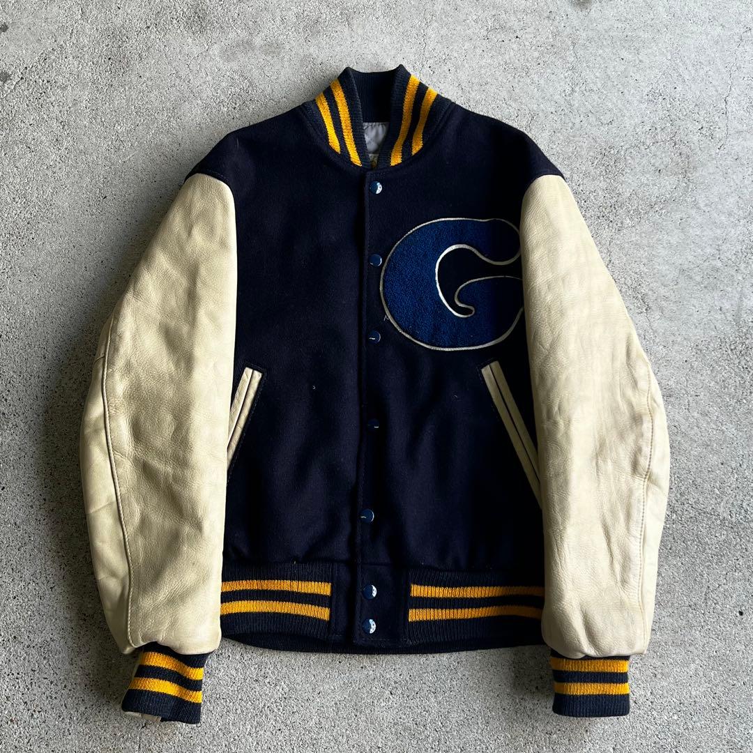 70's~80's ゴールデンベア　スタジャン　USA製　ワッペン　革袖