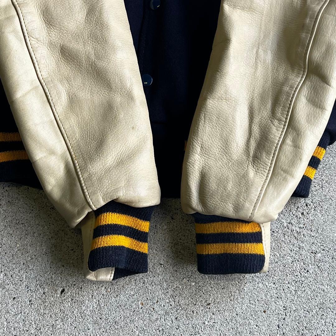 70's~80's ゴールデンベア　スタジャン　USA製　ワッペン　革袖