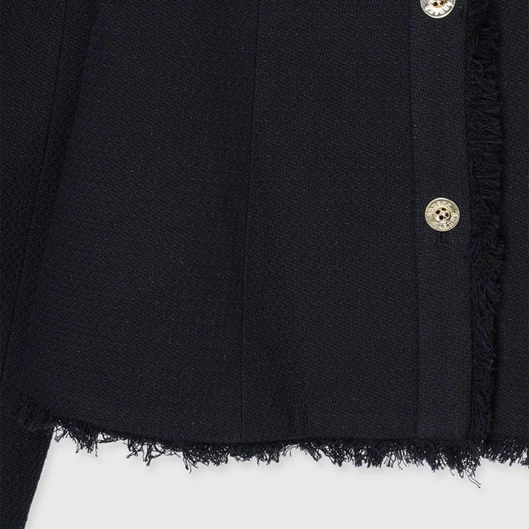 完売　アニュアンス　ツイードノーカラーフォルムジャケット　ネイビー