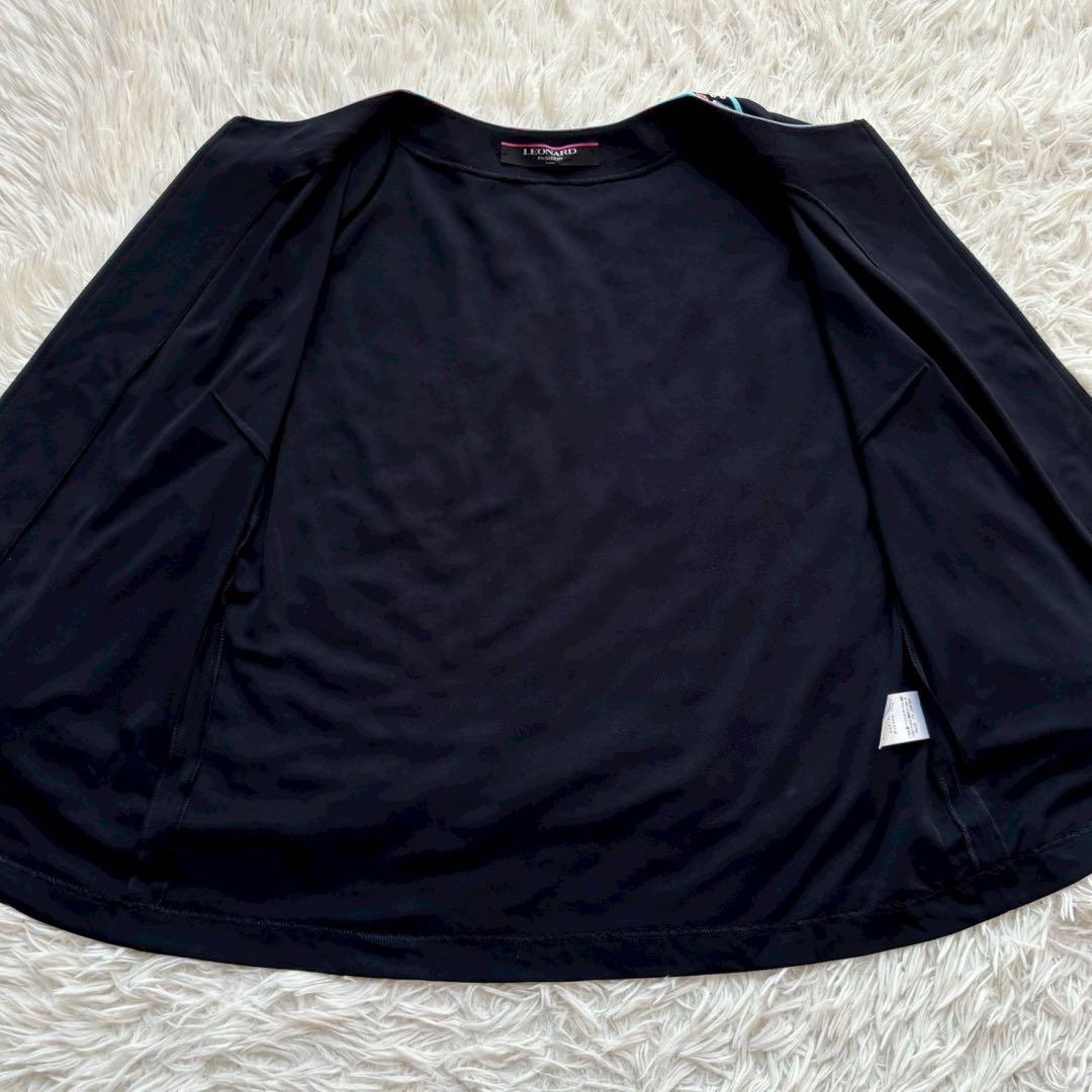 レオナール カンカン素材 美品 ジップカーディガン LL 黒