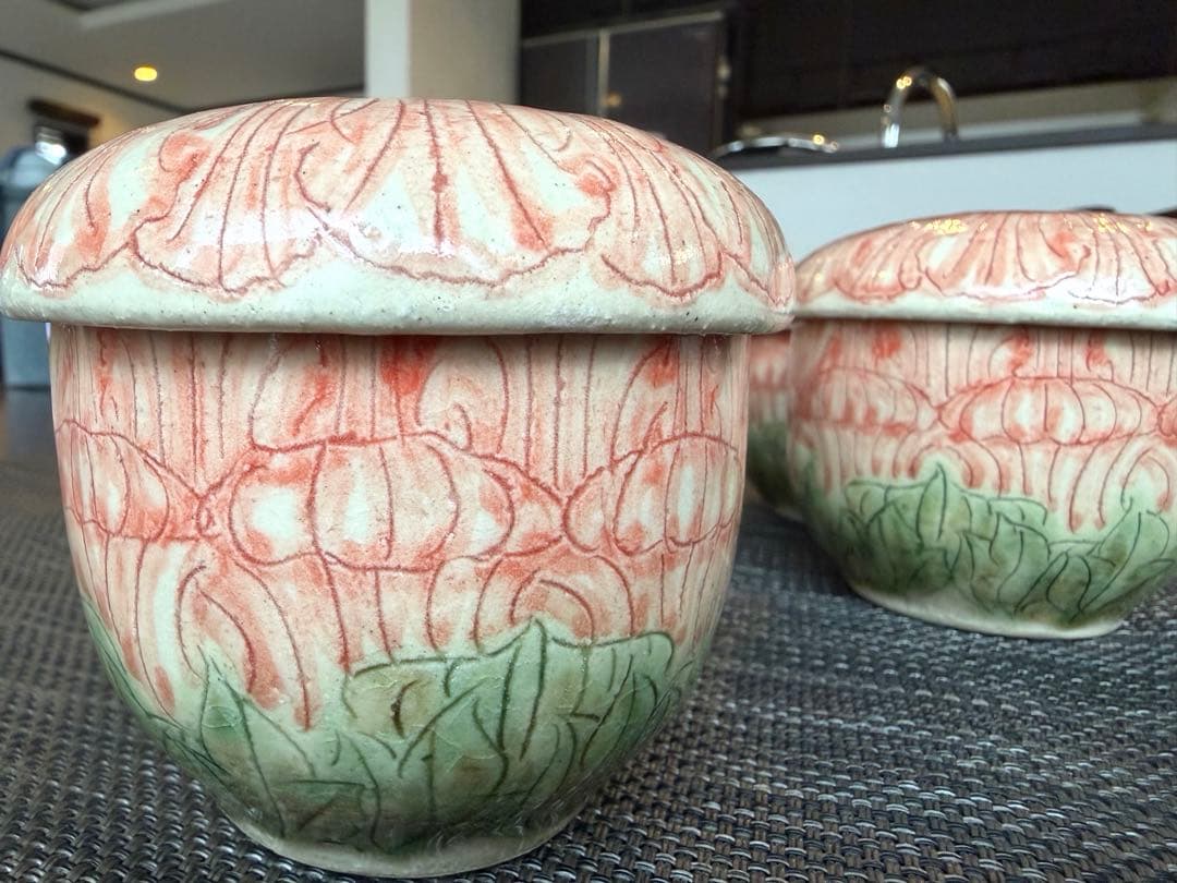赤絵淡花茶碗蒸し 湯のみ デザート椀 5点セット器 花柄