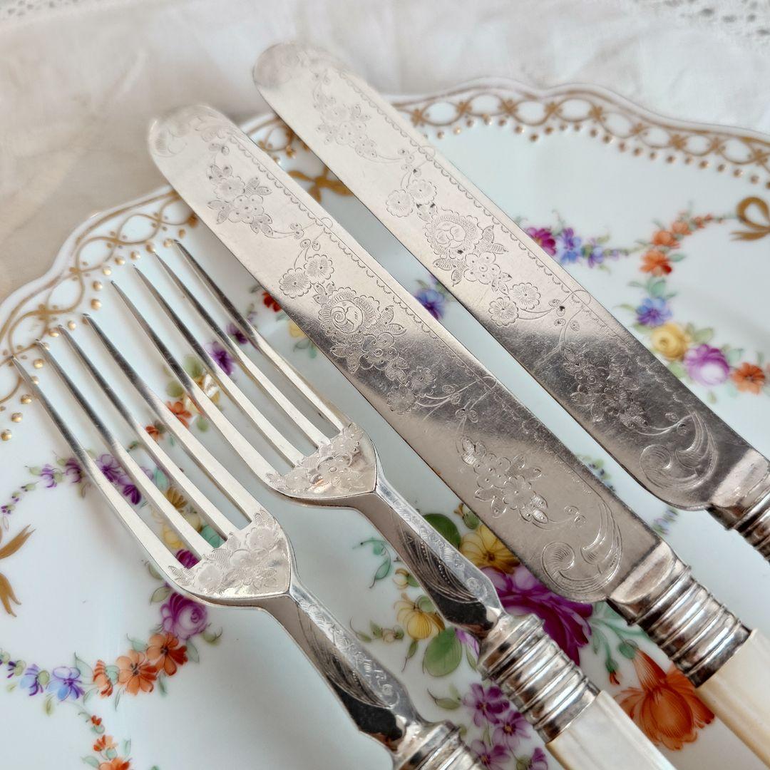 白蝶貝カトラリーセット　マザーオブパール　アンティーク　ナイフ　フォーク