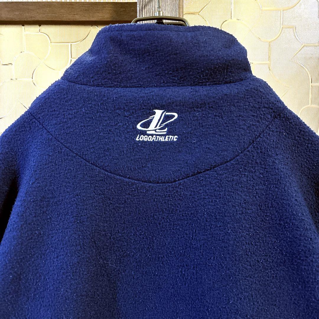 90s US古着　MLBインディアンス　ハーフジップフリース　M ネイビー　刺繍