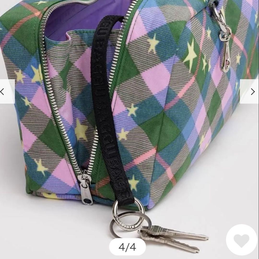 【BAGGU】 NYLON BOWLER BAG グリーンスターチェック