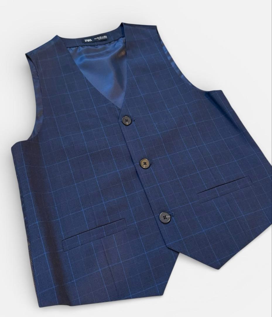 ZARA ネイビー チェック柄 スーツ３点セット　164cm