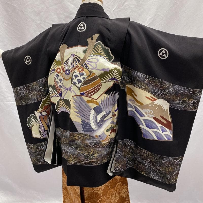 509ab49◎七五三 五歳 男児 着物&羽織&袴&角帯&長襦袢 黒◎美品