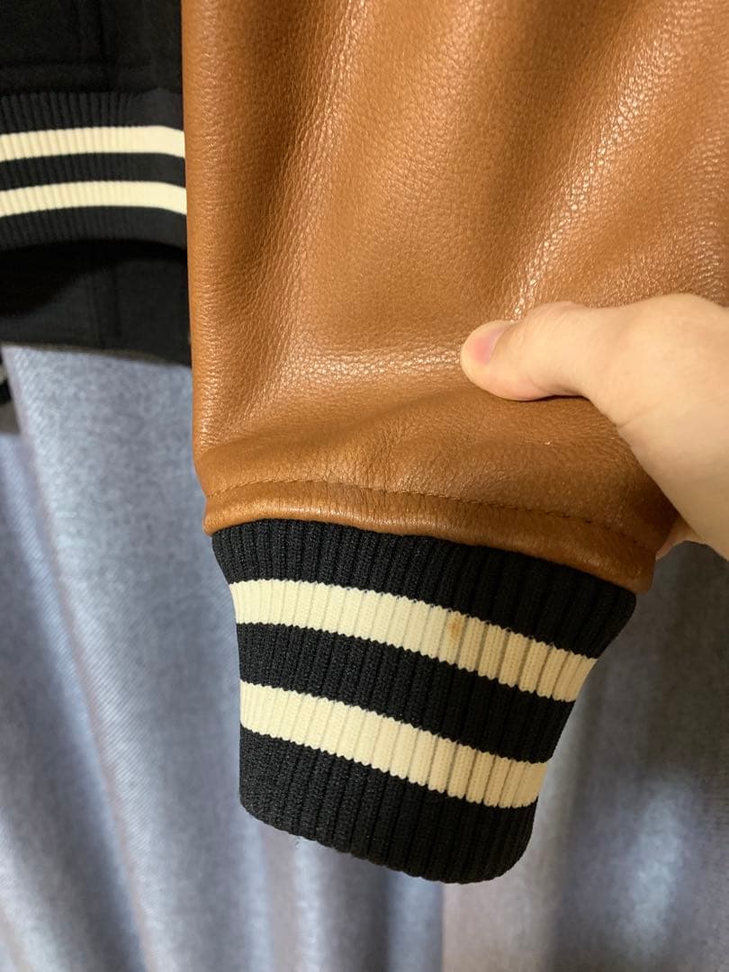 COACH スタジアムジャンパー XS 黒/茶　レザー