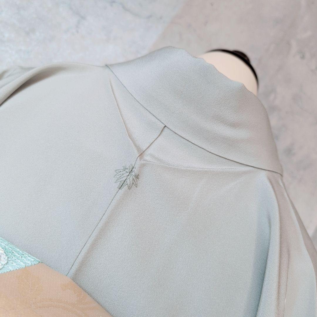 訪問着　フルセット　加賀友禅　虫食い　着物　正絹　花　祝い事　落款　E1