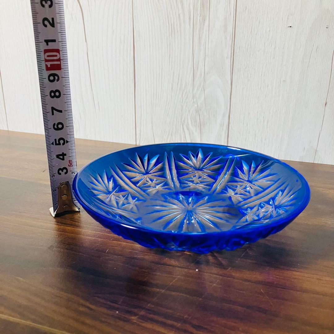 【新品】クリスタルダルク ミラー小皿 5枚セット ガラス 青 元箱付き 切子