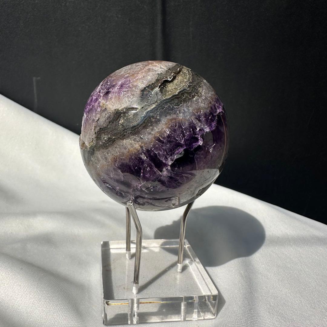 天然石アメジストの笑い口　置物　スフィアD.156