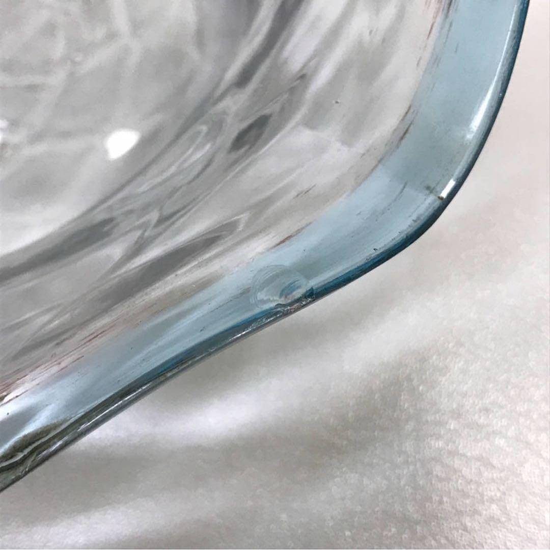 ★明治ガラス/和ガラス！綺麗な青縁鉢/気泡ガラス/氷ガラス★