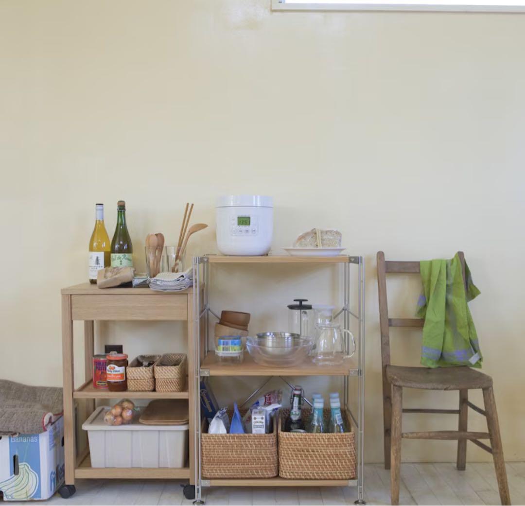 無印良品ステンレスユニットシェルフ　オーク材棚セット　小