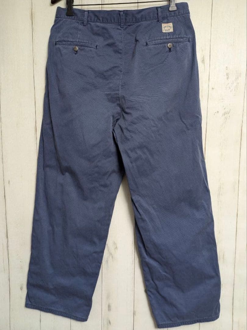 90s 初期タグ ポロチノ ラルフローレン ツータック チノパン86 ブルー